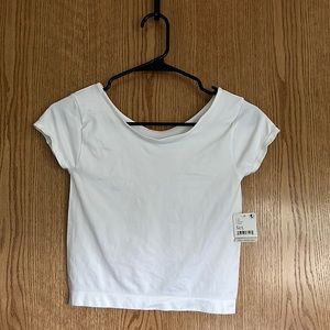 free people white short sleeve crop top